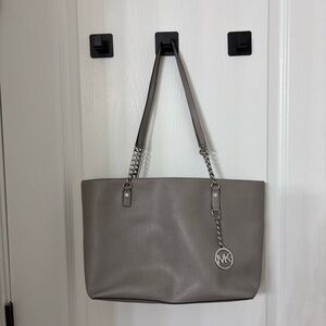 Michael Kors Taupe Tote Bag with Silver Accents